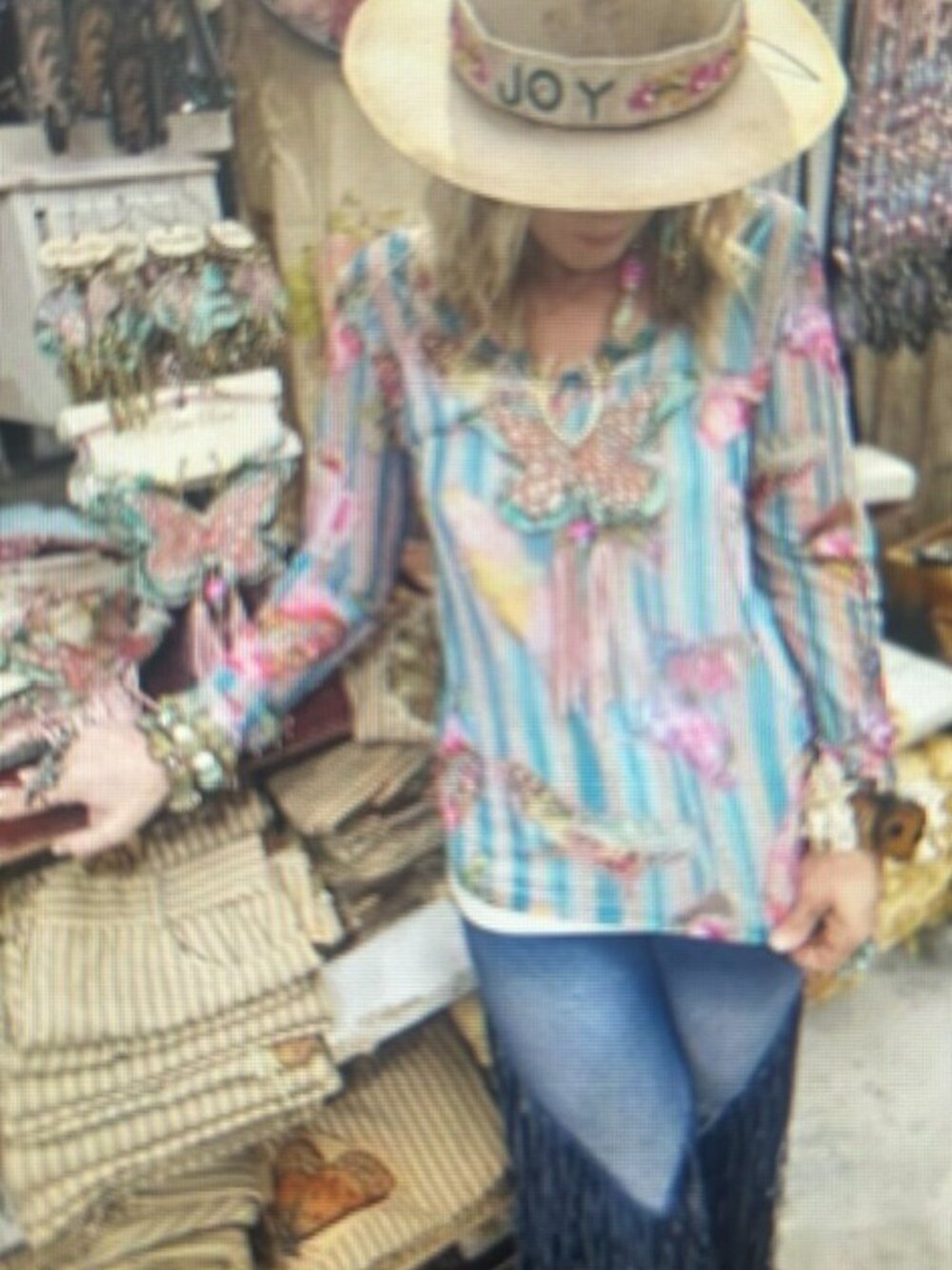 A Rare Bird Striped Butterfly Multicolor V Neck Fitted Long Sleeve Mesh Top NWT